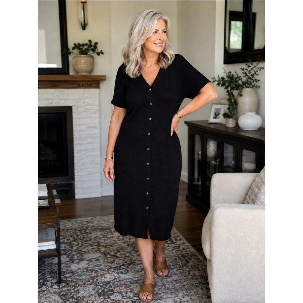 Women’s Midi Blue Twilight  Fine Gauge Rib Knit Dress Quite Luxury Minimalist 3X